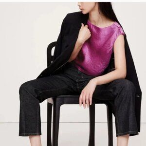 NWT Banana Republic Crinkle Satin Crop Top Berry Purple S